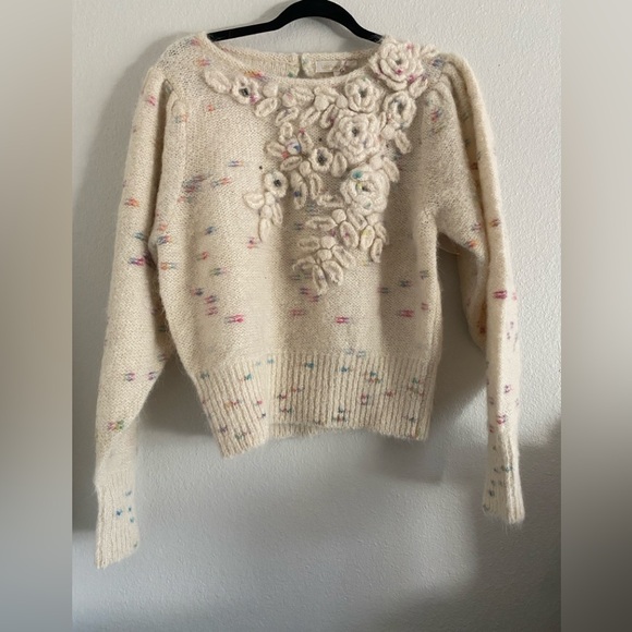 Love Shack Fancy Wool Sweater Cream Cottage Core Claudette Pullover Puff Sleeve - Picture 3 of 6